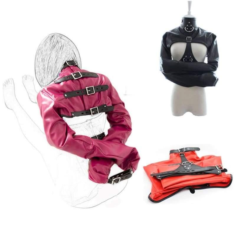 “Bughouse” - Arm Binder PU Leather Strait Jacket Open Breast Bondage Hands Restraint Harness - Best Love Sex Doll