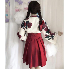 Cute Japanese Girls' Summer Yukata - Long Sleeve Floral Top + Skirt - Best Love Sex Doll