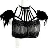 Handmade Classical Lace Bra with Feather Epaulettes Shoulder Wings Vintage Sheer Aristocrat Lady Dress