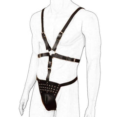Male Body Bondage PU Leather Adjustable BDSM Chest Harness With Cock Cage Fetish Slave Bondage Restraint - Best Love Sex Doll