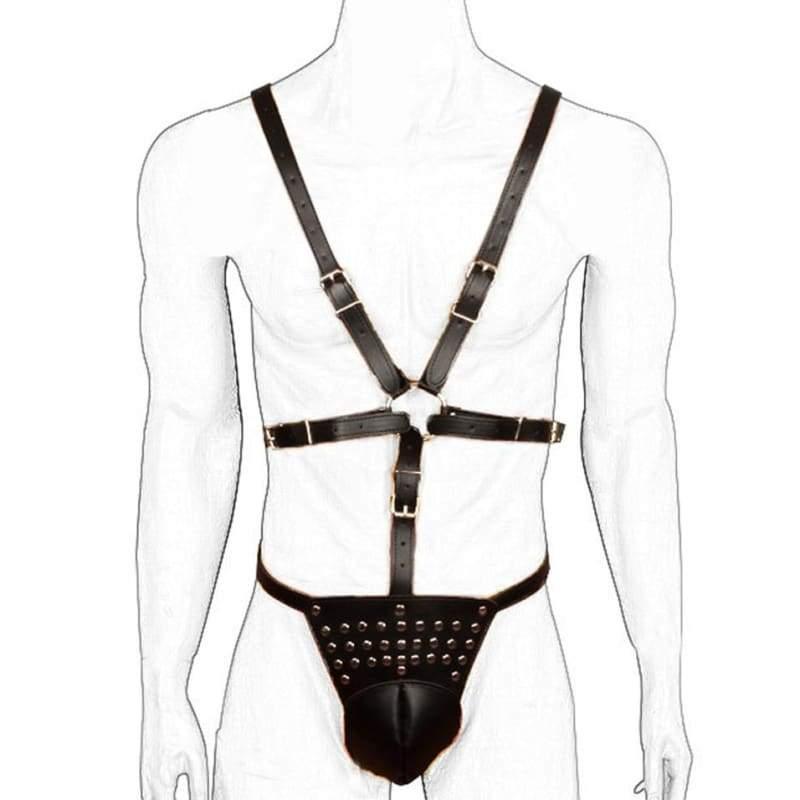 Male Body Bondage PU Leather Adjustable BDSM Chest Harness With Cock Cage Fetish Slave Bondage Restraint - Best Love Sex Doll