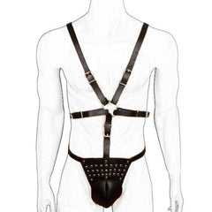 Male Body Bondage PU Leather Adjustable BDSM Chest Harness With Cock Cage Fetish Slave Bondage Restraint - Best Love Sex Doll