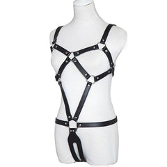 PU Leather Full Body Bondage Exposed Breast Harness Bra BDSM Chastity Belt - Best Love Sex Doll