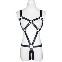 PU Leather Full Body Bondage Exposed Breast Harness Bra BDSM Chastity Belt - Best Love Sex Doll