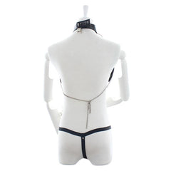 Ripple - Fetish Collar Bondage With Metal Chains Thong PU Leather Strappy Harness
