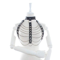 Ripple - Fetish Collar Bondage With Metal Chains Thong PU Leather Strappy Harness