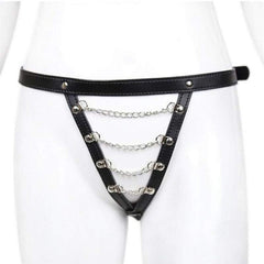 Ripple - Fetish Collar Bondage With Metal Chains Thong PU Leather Strappy Harness