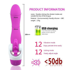 USB Charging Tongue Licking Dildo Vibrator Cordless Double Use Sex Toy - Best Love Sex Doll