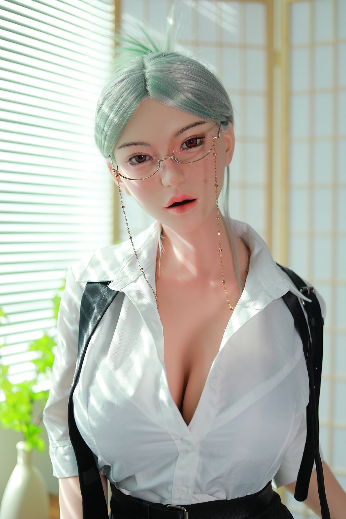168cm (5.51ft) Big Boobs Hot Office Lady Silicone Head & Body Sex Doll CFBM250411 Jerrica Movable Jaw