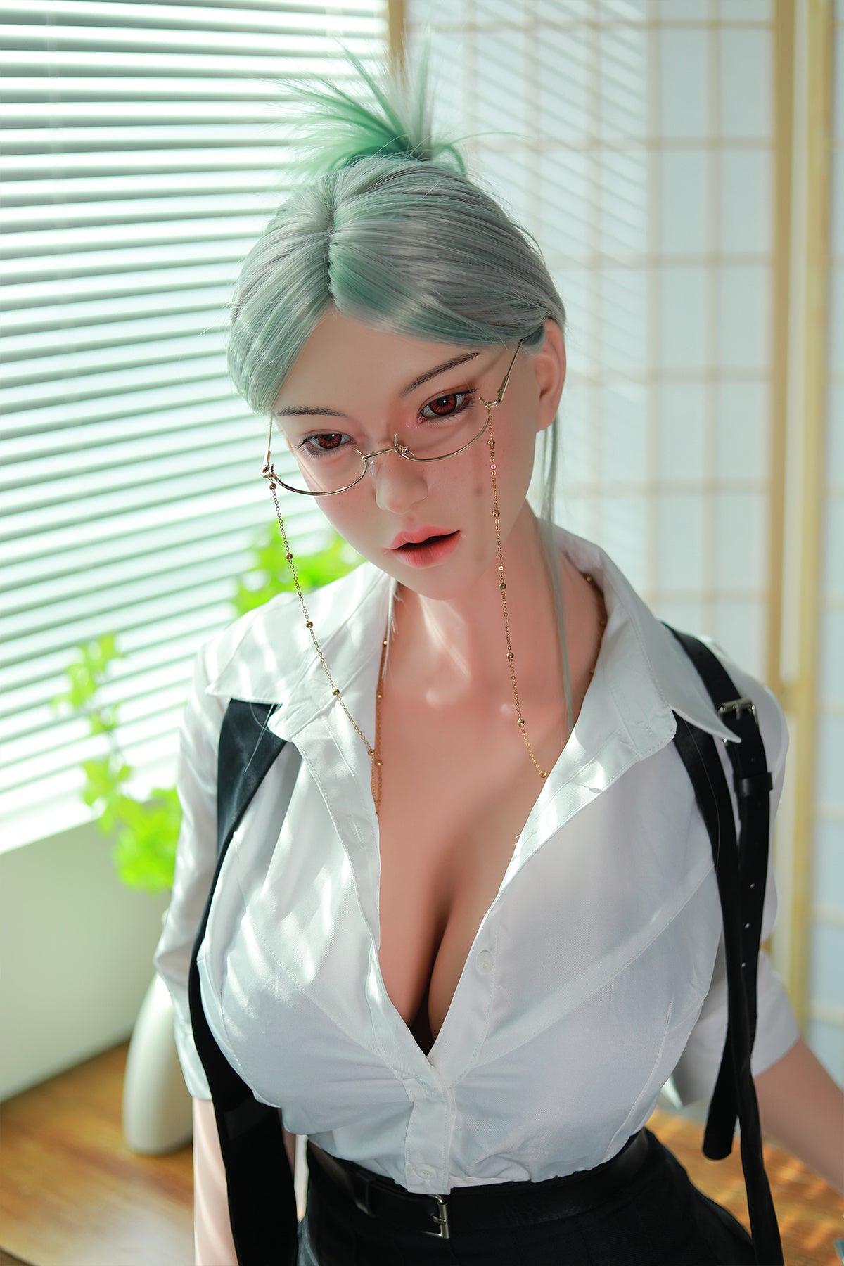 168cm (5.51ft) Big Boobs Hot Office Lady Silicone Head & Body Sex Doll CFBM250411 Jerrica Movable Jaw