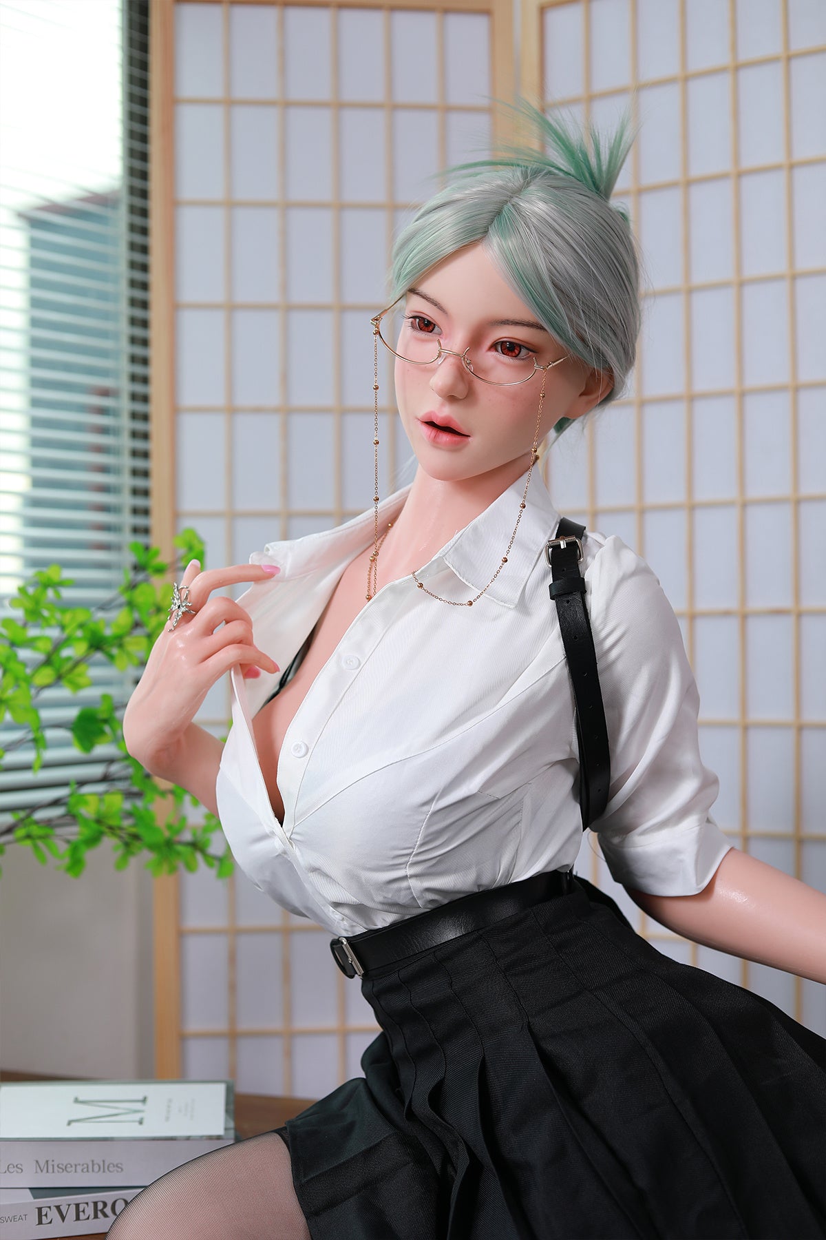 168cm (5.51ft) Big Boobs Hot Office Lady Silicone Head & Body Sex Doll CFBM250411 Jerrica Movable Jaw