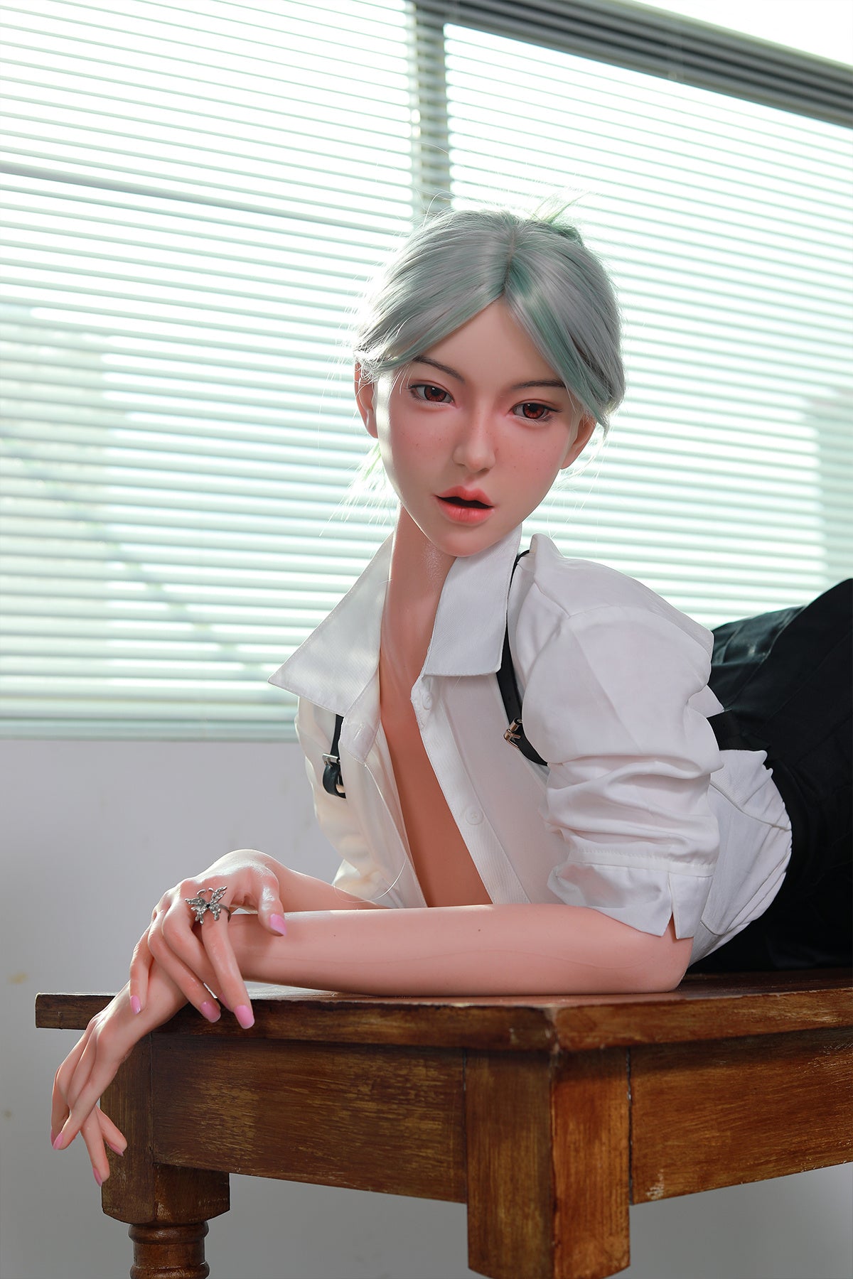 168cm (5.51ft) Big Boobs Hot Office Lady Silicone Head & Body Sex Doll CFBM250411 Jerrica Movable Jaw