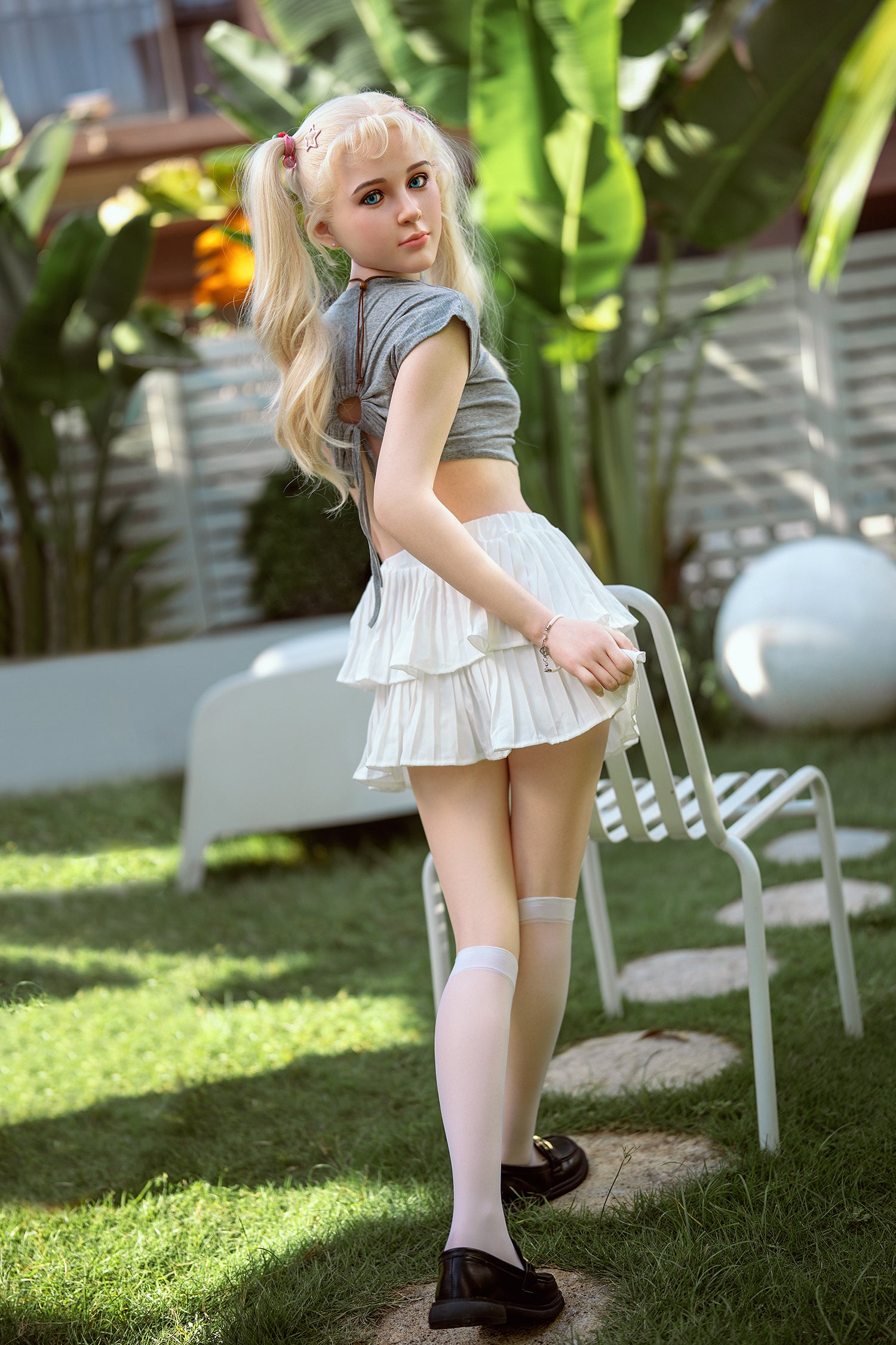 150cm (4.92ft) Small Tits Silicone Head & Body Cute Blonde Sex Doll D5092901 Chloe FB6