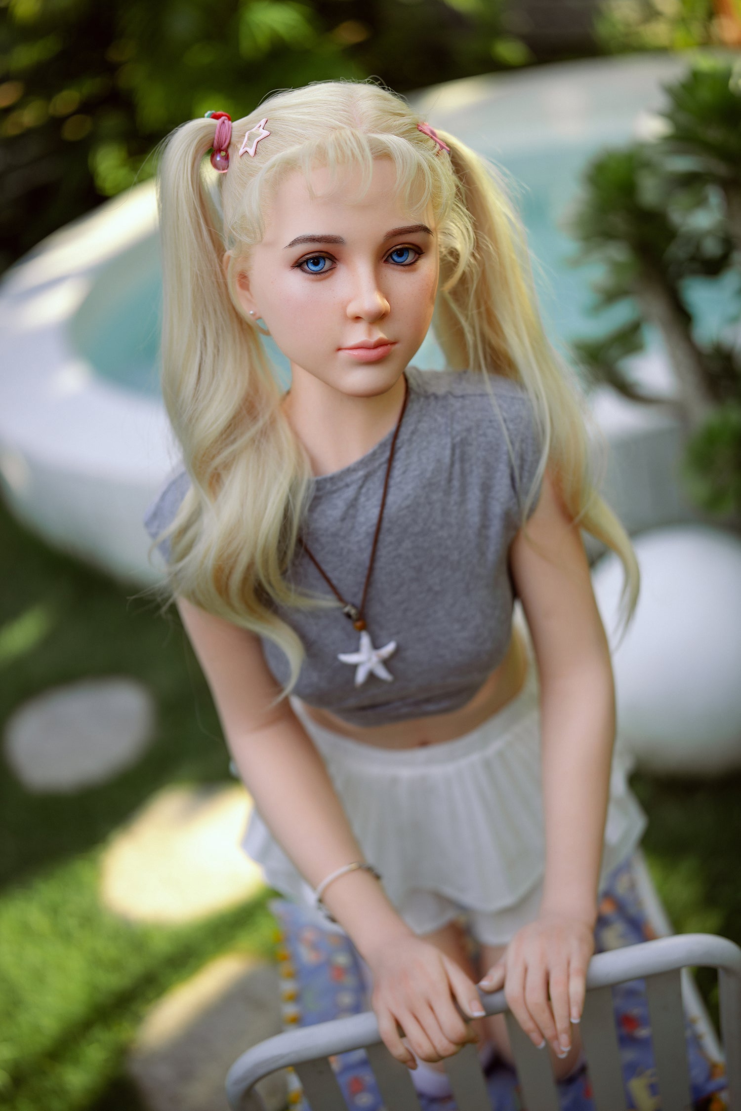 150cm (4.92ft) Small Tits Silicone Head & Body Cute Blonde Sex Doll D5092901 Chloe FB6