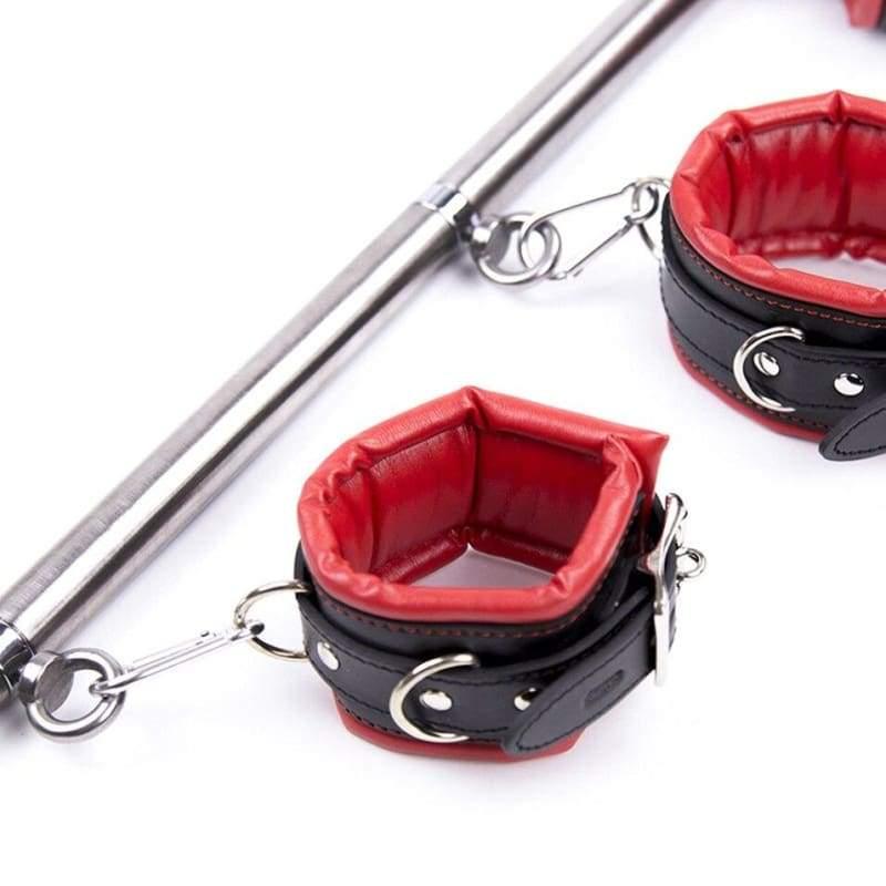 Behaved - Stainless Steel Restrict Bar Bondage Set Adjustable Soft Leather Padded Sex Slave Handcuffs Ankle Cuffs