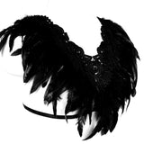 Negru Lebădă - Rochie Aristocrat gotică cu pene de lux realizată manual