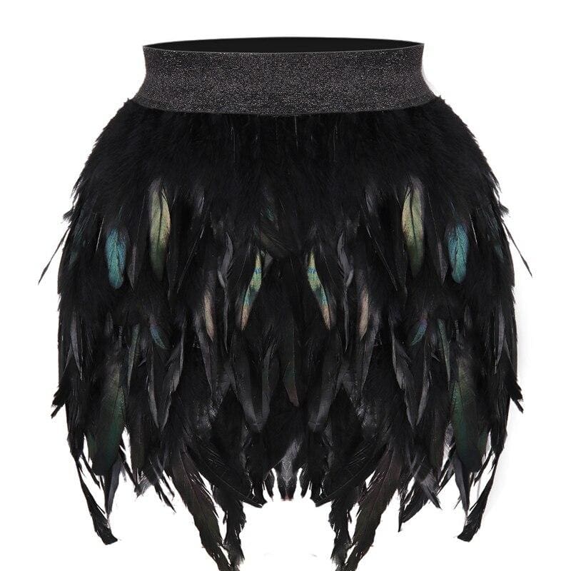 Cisne negro - Falda de plumas de lujo hecha a mano Vestido gótico aristócrata - PG0171 NEGRO / Talla única