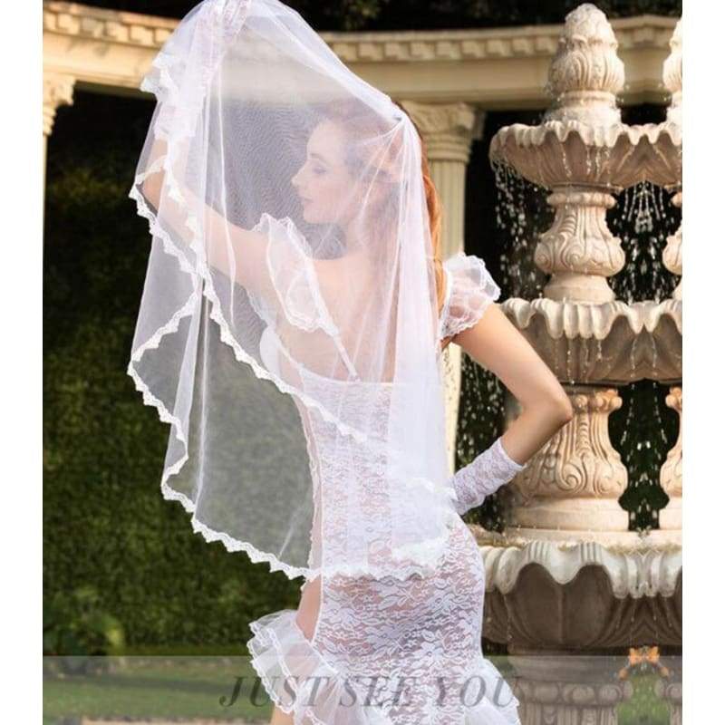 Mireasa - Set de lenjerie sexy de lux rochie de mireasa cu voal pentru femeie SL10