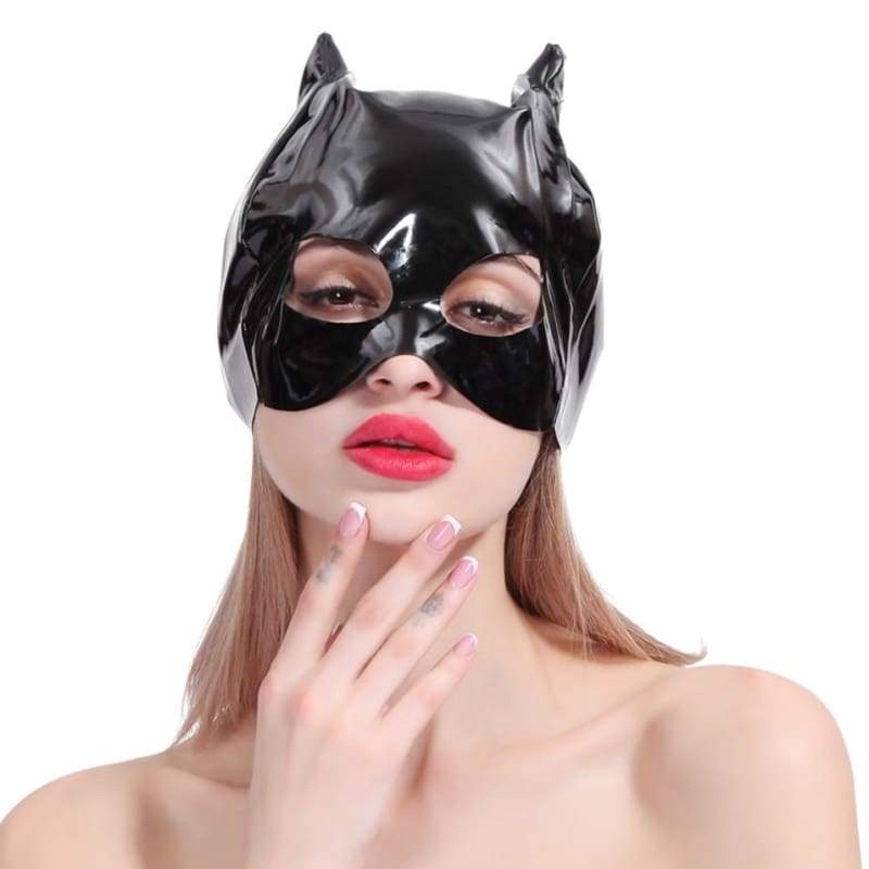 Catwoman - Fetish Mistress Hood Head Hood pentru BDSM Cosplay pălărie bondage cu urechile de pisică restricții jumătate față mască