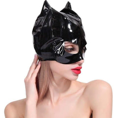 Catwoman - Fetish Mistress Cat Head Hood For BDSM Cosplay Headgear Bondage with Cat Ears Restraints Half Face Mask