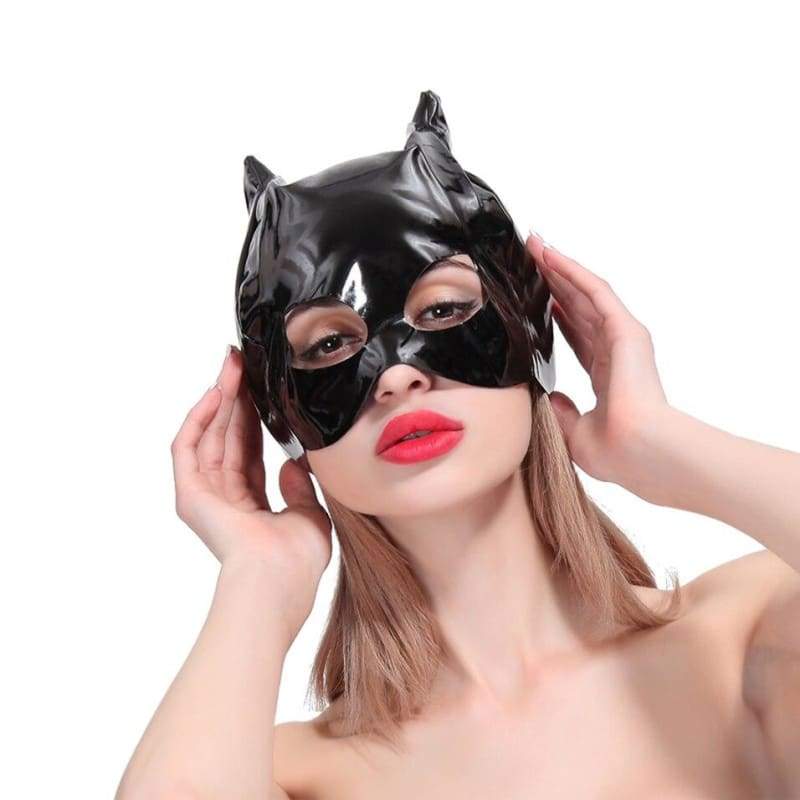 Catwoman - Fetish Mistress Hood Head Hood pentru BDSM Cosplay pălărie bondage cu urechile de pisică restricții jumătate față mască