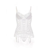 Corset + Garter + Tanga - Set transparent din plasă din dantelă transparentă bustier Push Up Set corset