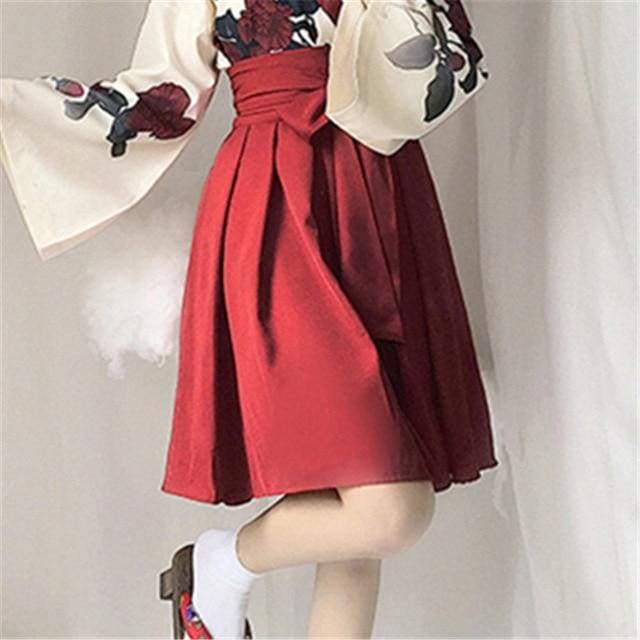 Cute Japanese Girls' Summer Yukata - Long Sleeve Floral Top + Skirt - Best Love Sex Doll