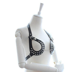 Dark Passion - Fetish Open Breast Body Harness Straps BDSM Erotic Cupless Studded Chains Teasing Sex Slave