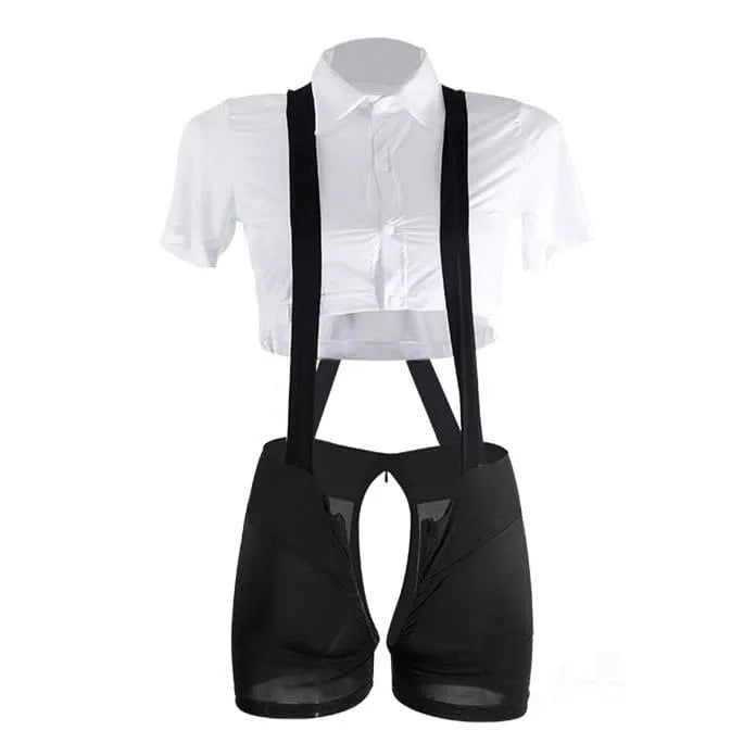 Double-head Zipper Suspender Short + Midriff-baring Shirt --- Sexy Lingerie Brief Suit - Best Love Sex Doll