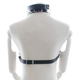 Eight - Fetish Neck Bondage With Nipple Chain Clamps PU Leather Erotic Chest Harness