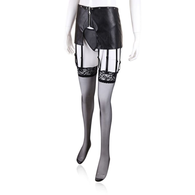 Governess - Open Hip Garter PU Leather T-back Adjustable Chastity Belts BDSM Perforated Panties