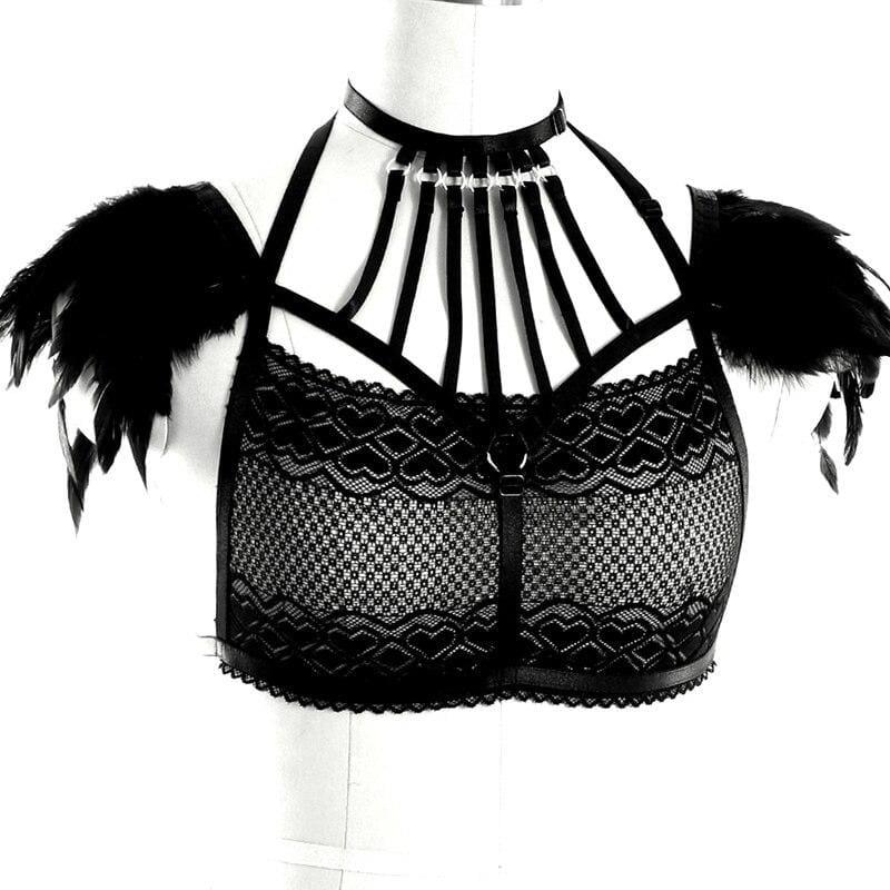 Handmade Classical Lace Bra With Feather Epaulettes Shoulder Wings Vintage Sheer Aristocrat Lady Dress - Best Love Handmade Classical Lace Bra With Feather Epaulettes Shoulder Wings Vintage Sheer Aristocrat Lady Dress - Best Love