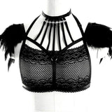 Handmade Classical Lace Bra with Feather Epaulettes Shoulder Wings Vintage Sheer Aristocrat Lady Dress