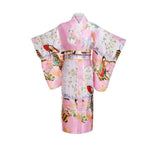 Japanese Tradition Kimono With Obi Flower Vintage Evening Dress - pink / One Size