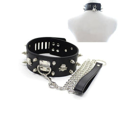 Necklace - Fetish PU Leather Metal Rivets Slave Neck Collar Bondage Adjustable Collar Choker With Chain Leash Restraints