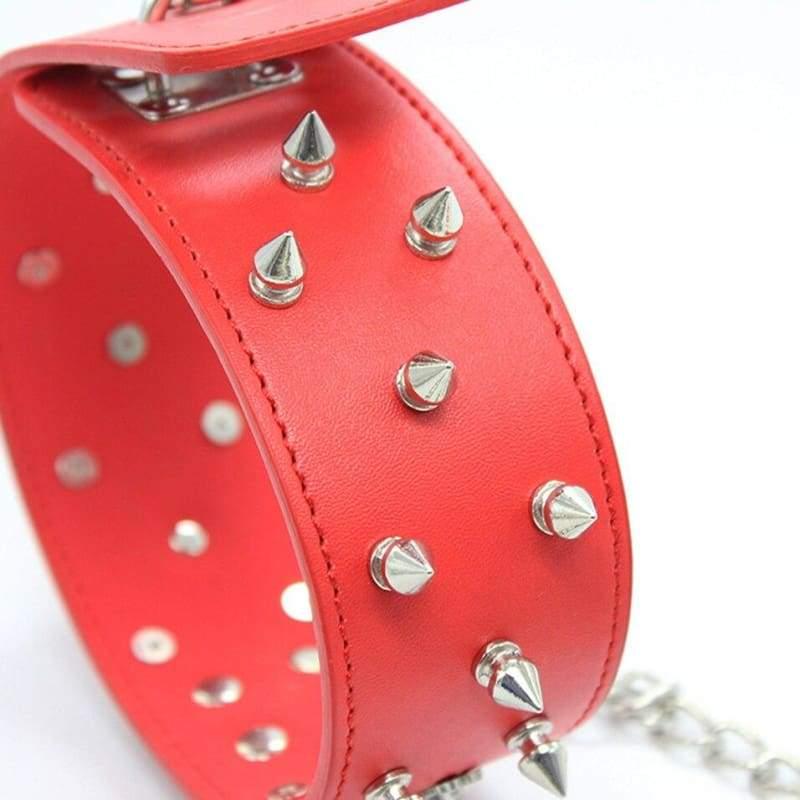 Necklace - Fetish PU Leather Metal Rivets Slave Neck Collar Bondage Adjustable Collar Choker With Chain Leash Restraints