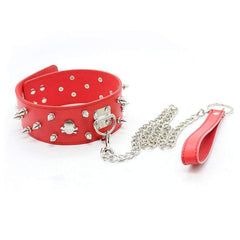 Necklace - Fetish PU Leather Metal Rivets Slave Neck Collar Bondage Adjustable Collar Choker With Chain Leash Restraints