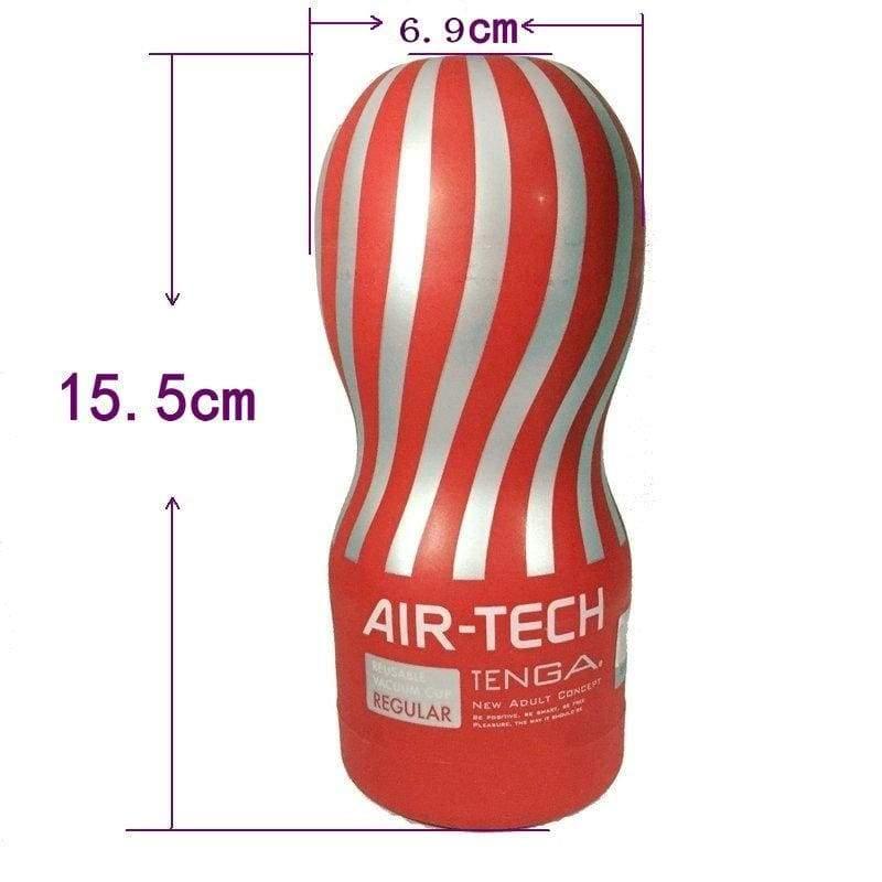 Front view of a red and white striped adult love doll with dimensions indicated on a white background