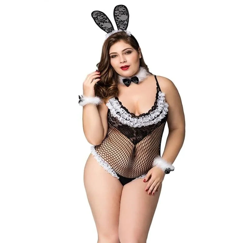 Plus Size Bunny Girl - Fishnet See Through Sexy Lingerie Set Erotic Costume - Best Love Sex Doll