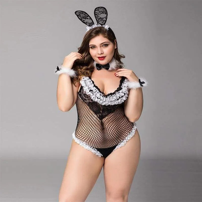 Plus Size Bunny Girl - Fishnet See Through Sexy Lingerie Set Erotic Costume - Best Love Sex Doll