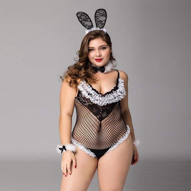Plus Size Bunny Girl - Fishnet See Through Sexy Lingerie Set Erotic Costume