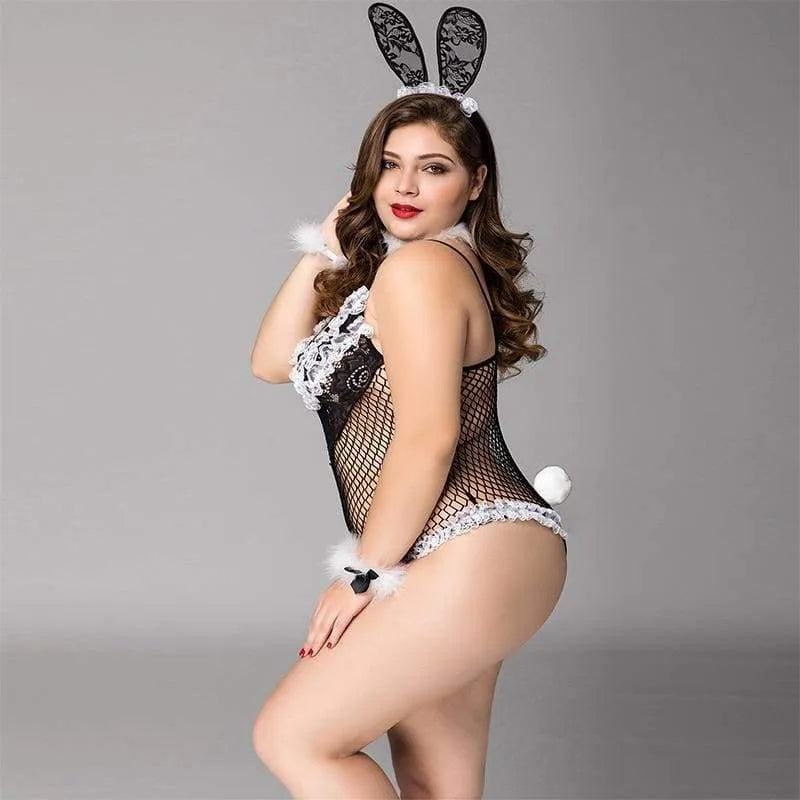 Plus Size Bunny Girl - Fishnet See Through Sexy Lingerie Set Erotic Costume - Best Love Sex Doll