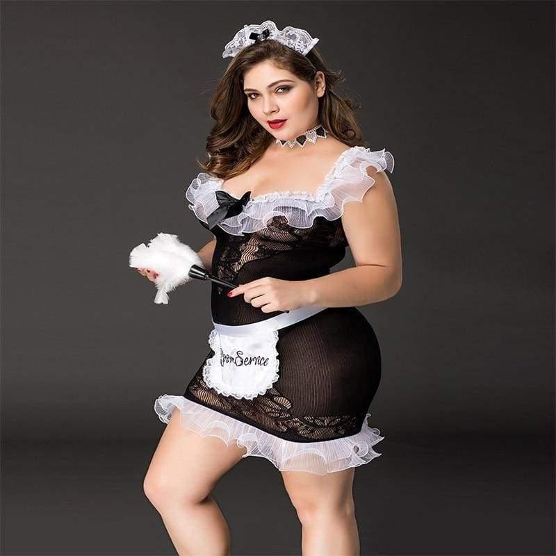 Plus Size Maid - Nylon Lace Sexy Lingerie Set Erotic Costume With Accessories XXL - Best Love Sex Doll