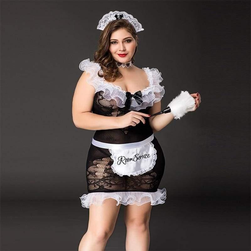 Plus Size Maid - Nylon Lace Sexy Lingerie Set Erotic Costume With Accessories XXL - Best Love Sex Doll