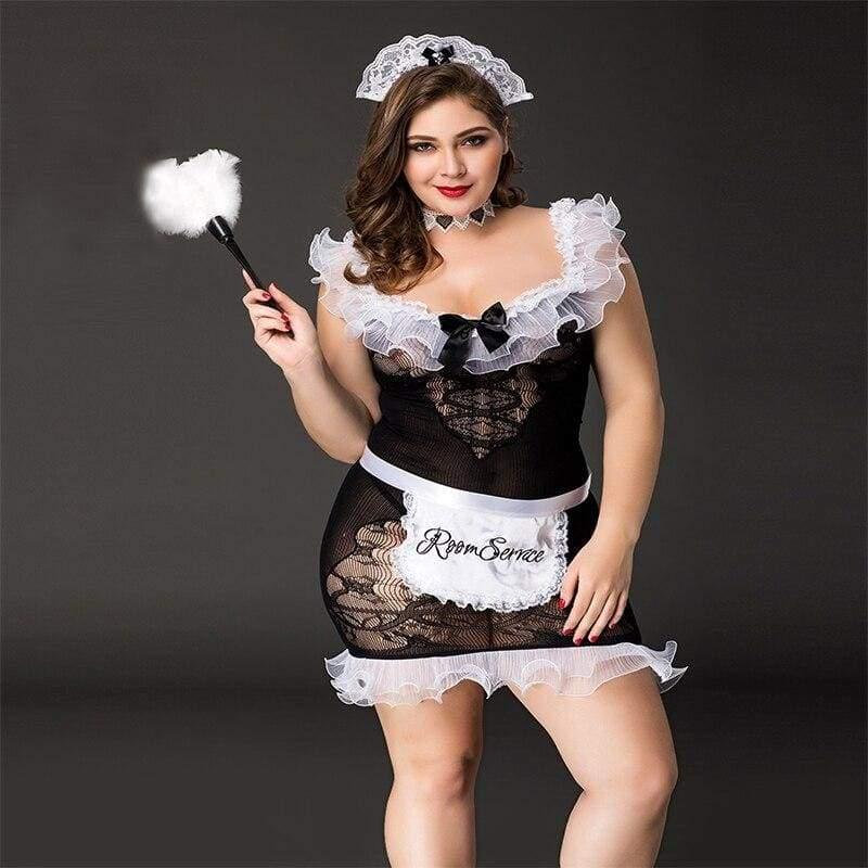 Plus Size Maid - Nylon Lace Sexy Lingerie Set Erotic Costume With Accessories XXL - Best Love Sex Doll