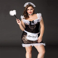 Plus Size Maid - Nylon Lace Sexy Lingerie Set Erotic Costume With Accessories XXL - Best Love Sex Doll