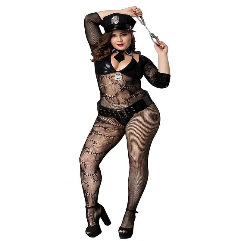 Plus Size Policewoman - Sexy Police Costume PU Leather Military Uniform Erotic Clubwear Lingerie - Best Love Sex Doll