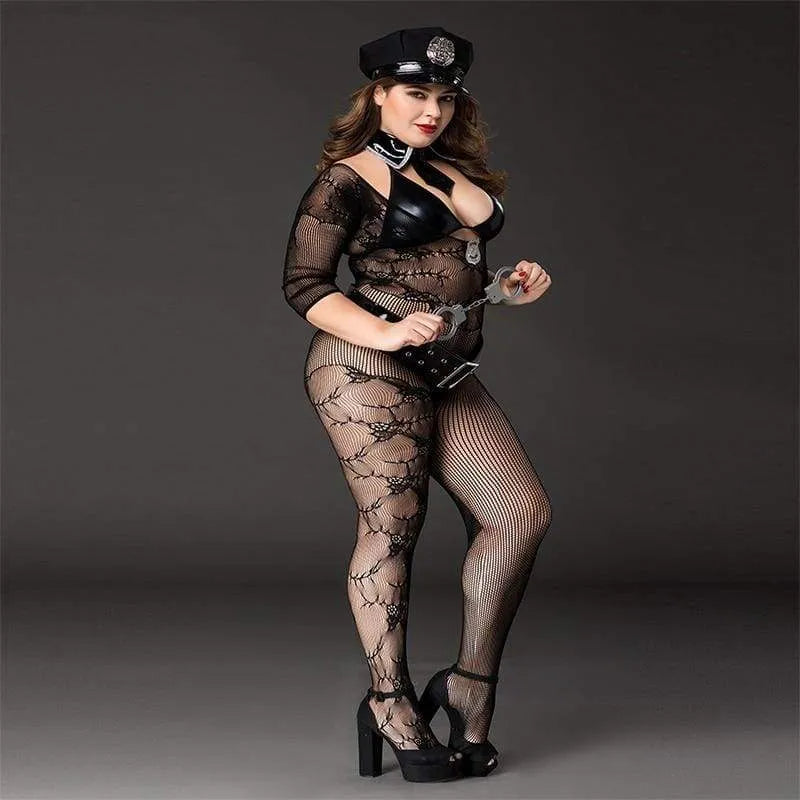 Plus Size Policewoman - Sexy Police Costume PU Leather Military Uniform Erotic Clubwear Lingerie - Best Love Sex Doll