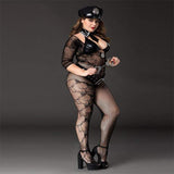 Plus Size Policewoman - Sexy Police Costume PU Leather Military Uniform Erotic Clubwear Lingerie