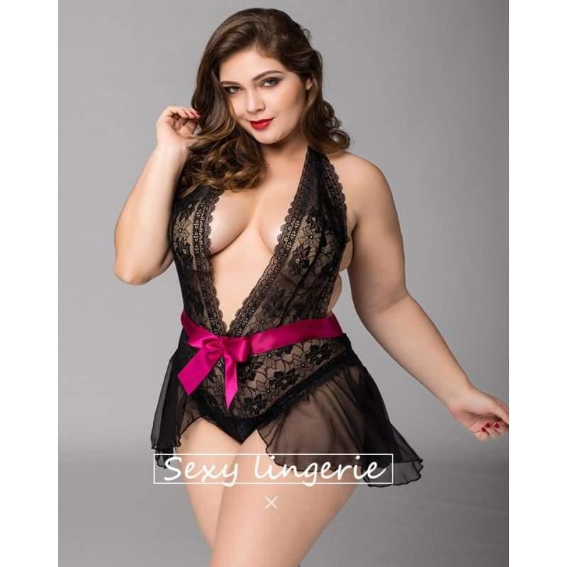 Plus Size Sexy Lingerie Lace Chiffon Backless Transparent Sleepwear XL - Best Love Sex Doll